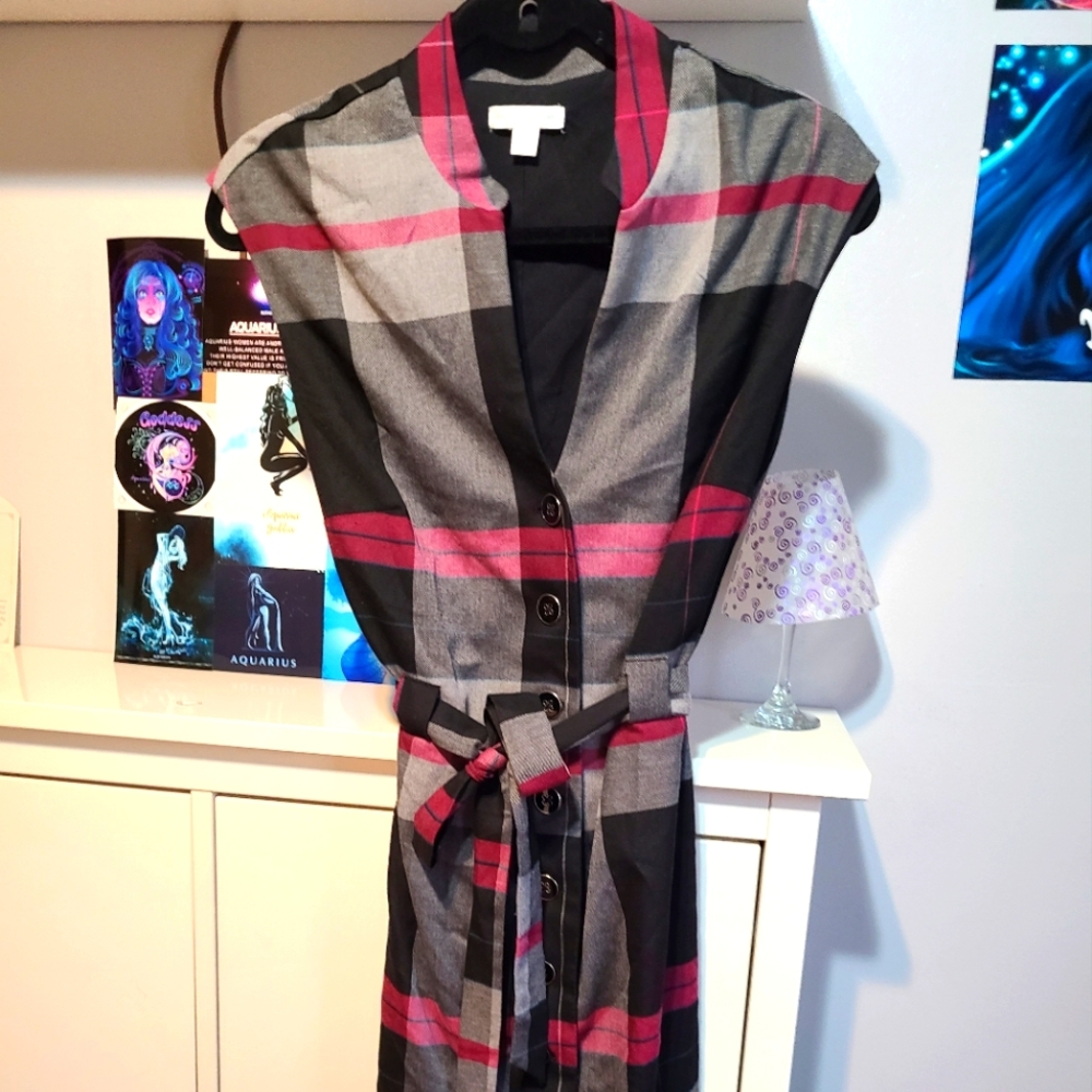 Lovely Grey, Black, and Maroon dress. Great to pair w/ previous listed Blazer